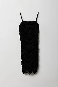 Girls Floral Mesh Ruched Dress