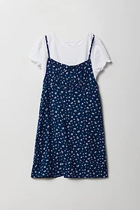 Girls Floral Dress & T-Shirt 2 Piece Set