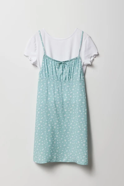 Girls Floral Dress & T-Shirt 2 Piece Set