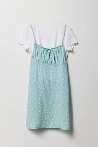 Girls Floral Dress & T-Shirt 2 Piece Set