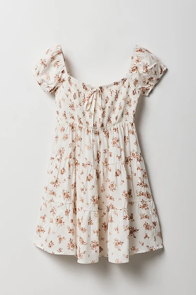 Girls Floral Smocked Tiered Dress