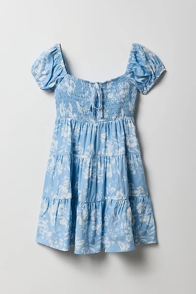 Robe volantée smockée fleurie pour fille