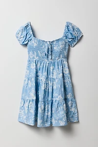Girls Floral Smocked Tiered Dress