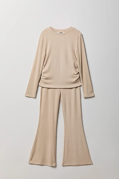 Ensemble avec haut ruché à manches longues et pantalon jambe évasée pour fille