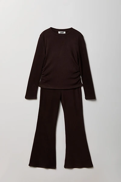 Girls Ruched Long Sleeve & Flare Pant Set