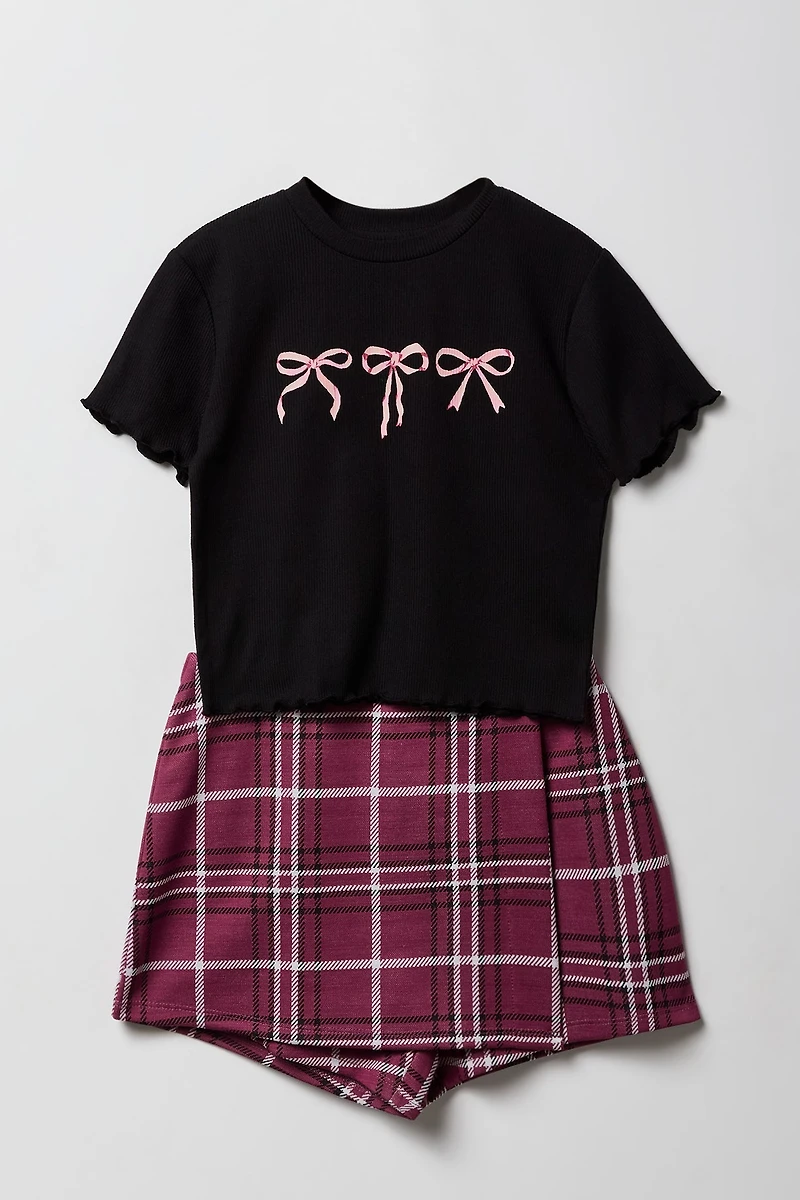 Girls Graphics T-Shirt & Plaid Skort 2 Piece Set