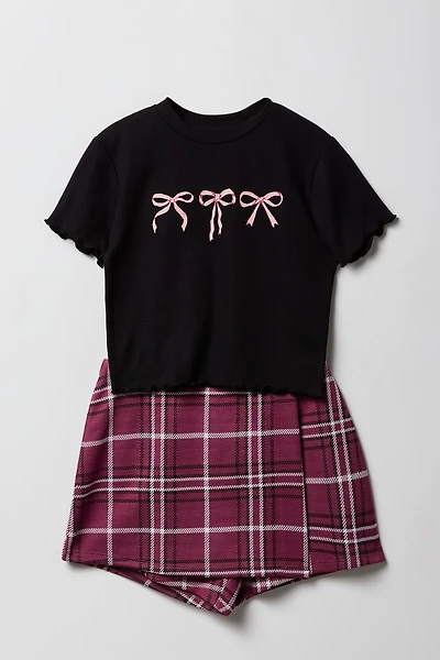 Girls Graphics T-Shirt & Plaid Skort 2 Piece Set