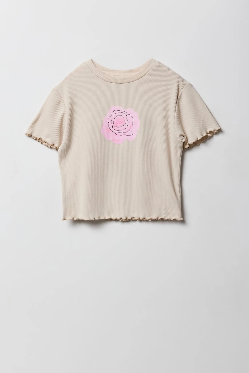 Ensemble 2 pièces t-shirt imprimé et jupe-short à carreaux pour filles