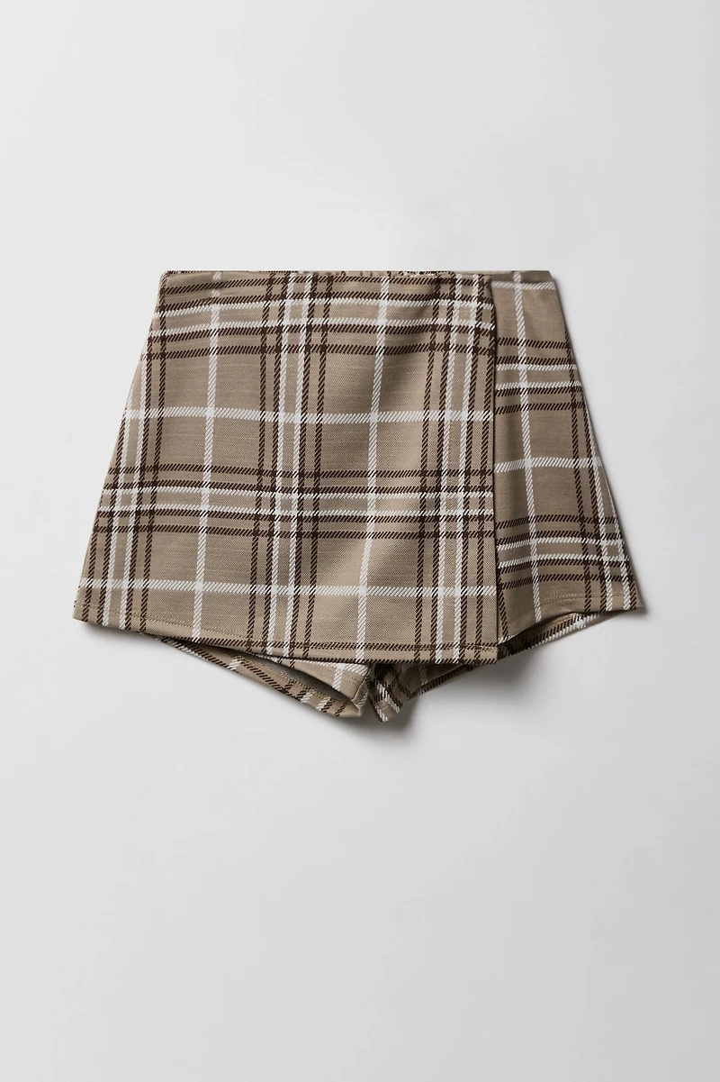 Ensemble 2 pièces t-shirt imprimé et jupe-short à carreaux pour filles