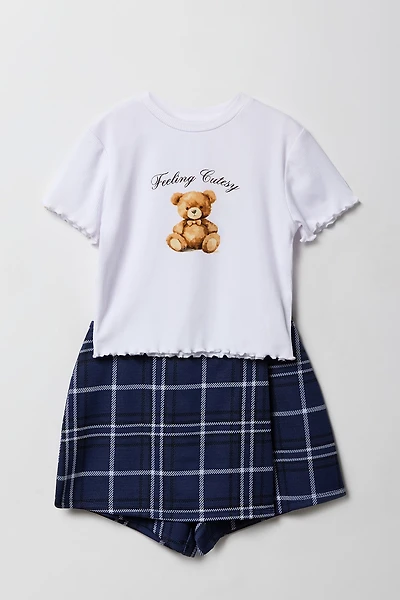 Girls Graphics T-Shirt & Plaid Skort 2 Piece Set