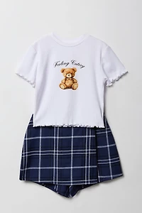 Girls Graphics T-Shirt & Plaid Skort 2 Piece Set
