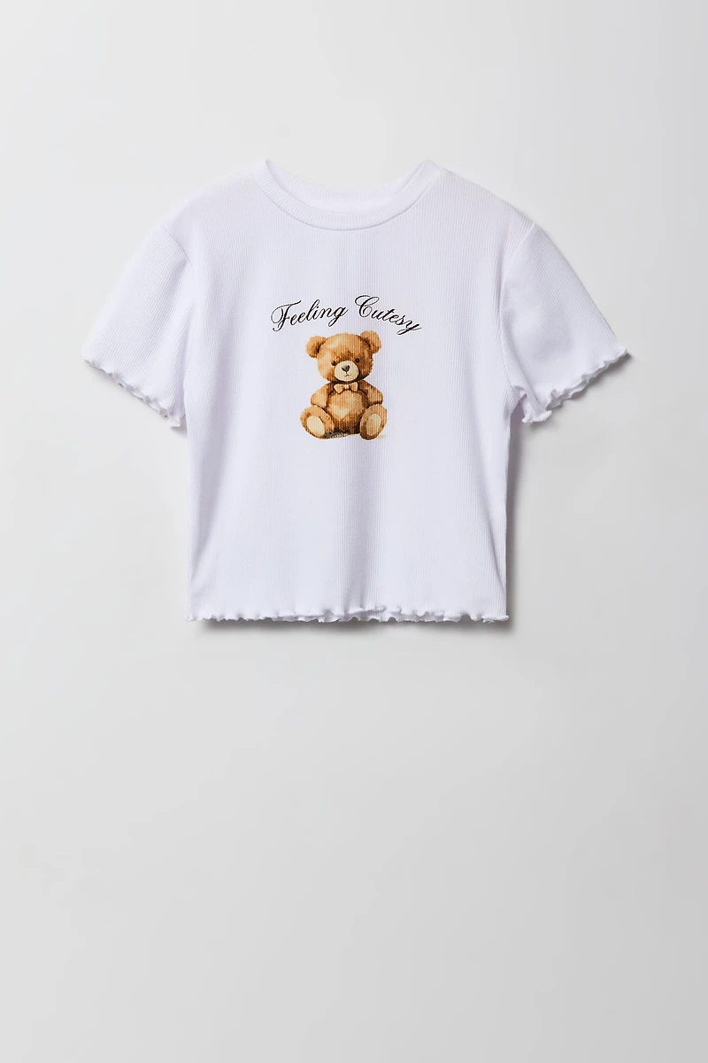 Ensemble 2 pièces t-shirt imprimé et jupe-short à carreaux pour filles
