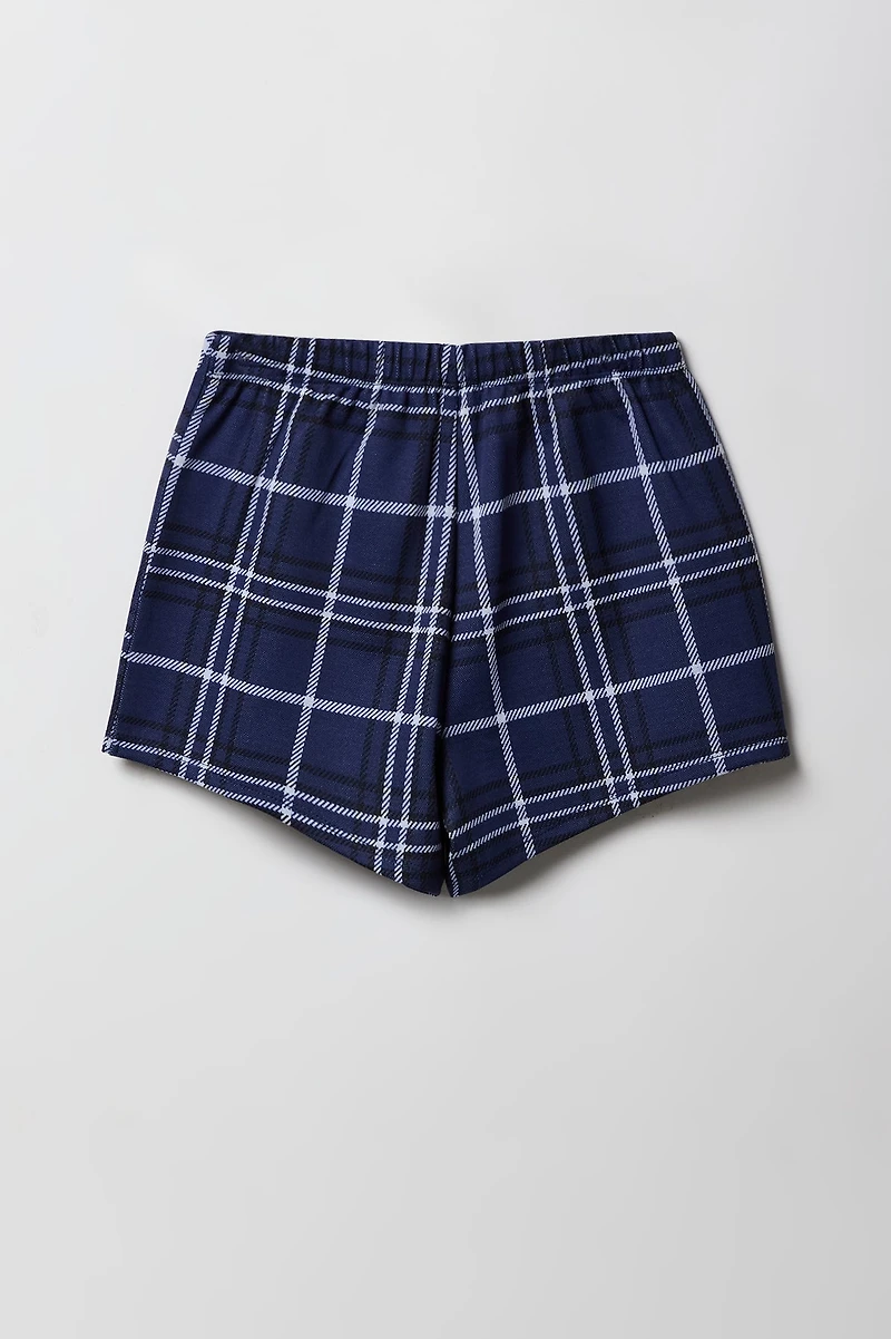 Ensemble 2 pièces t-shirt imprimé et jupe-short à carreaux pour filles