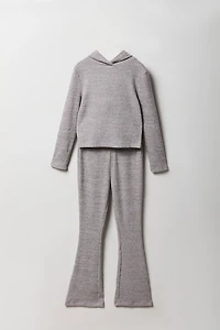 Girls Ribbed Hooded Top & Flare Pant 2 Piece Set