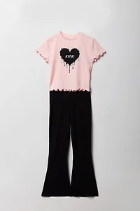 Ensemble 2 pièces t-shirt et pantalon évasé pour filles