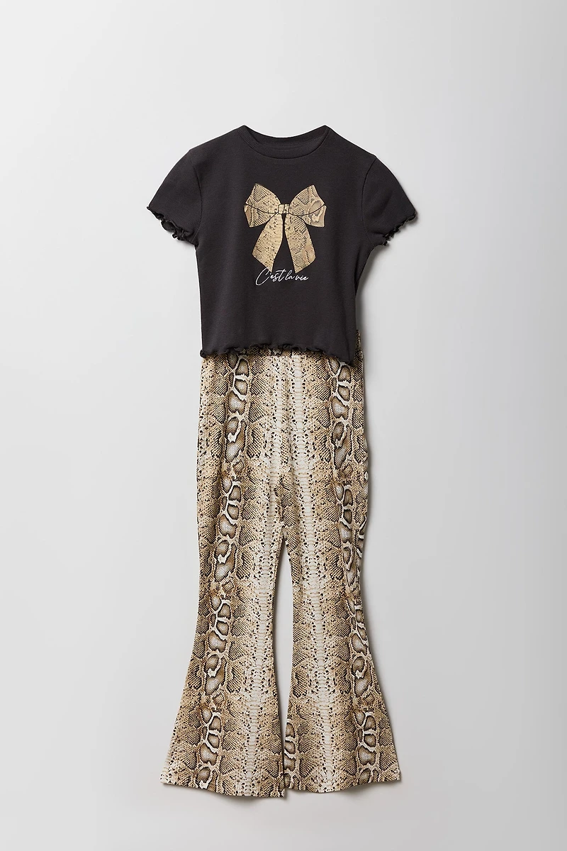 Ensemble 2 pièces t-shirt et pantalon évasé pour filles