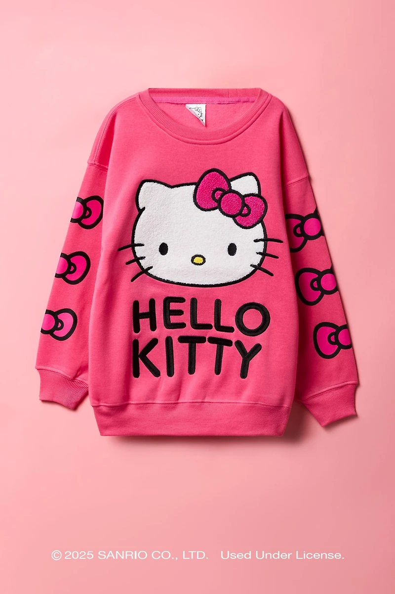 Hello Kitty® Girls Oversized Chenille Embroidered Sweatshirt