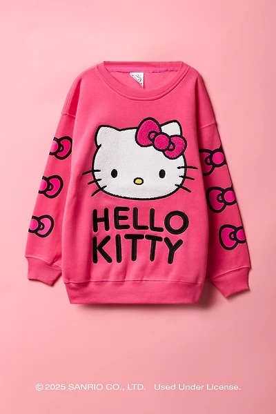 Hello Kitty® Girls Oversized Chenille Embroidered Sweatshirt
