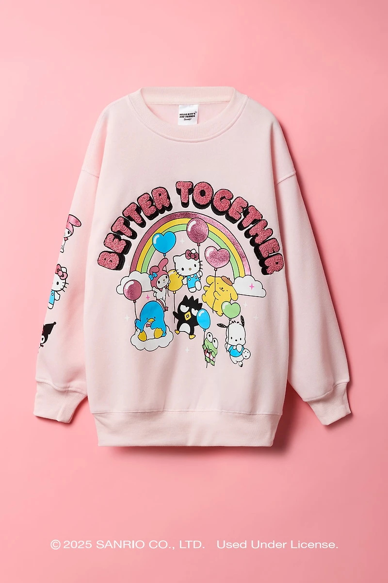 Hello Kitty® and Friends Girls Oversized Embroidered Sweatshirt