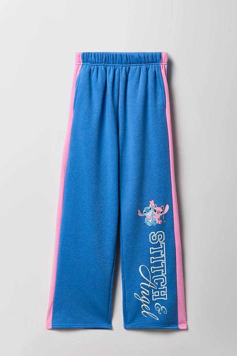 Pantalon en molleton rayé à jambe large et imprimé Stitch & Angel pour enfants