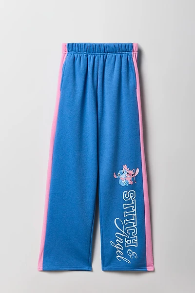 Pantalon en molleton rayé à jambe large et imprimé Stitch & Angel pour enfants