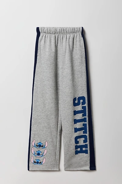 Pantalon en molleton rayé à jambe large et imprimé Stitch pour enfants