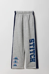 Pantalon en molleton rayé à jambe large et imprimé Stitch pour enfants