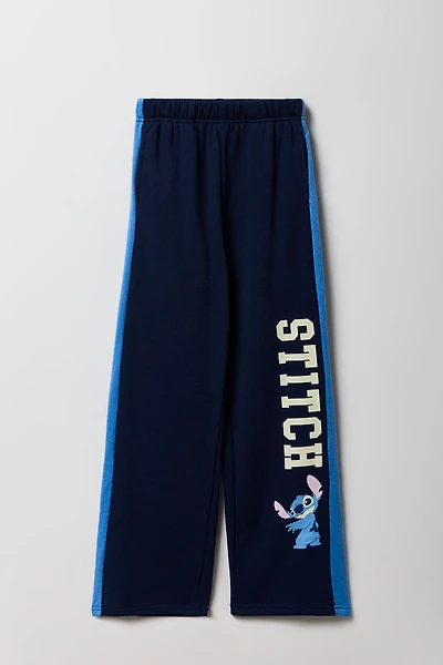 Pantalon en molleton rayé à jambe large et imprimé Stitch pour enfants