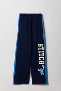 Pantalon en molleton rayé à jambe large et imprimé Stitch pour enfants