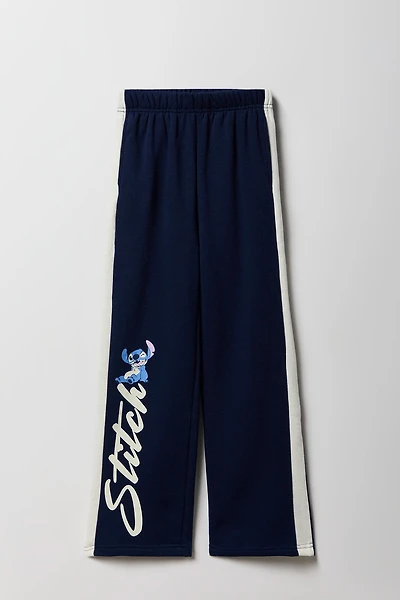 Pantalon en molleton rayé à jambe large et imprimé Stitch assis pour enfants