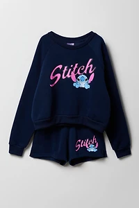 Girls Stitch Graphic Fleece Sweatshirt & Short 2 Piece Set