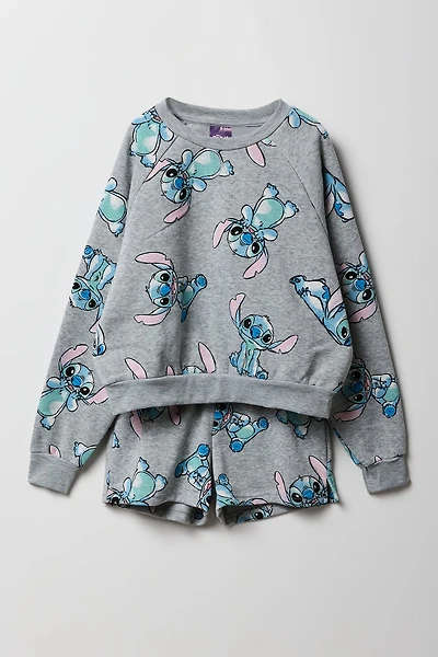 Girls Stitch Printed Sweatshirt & Short 2 Piece Set