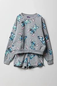 Girls Stitch Printed Sweatshirt & Short 2 Piece Set
