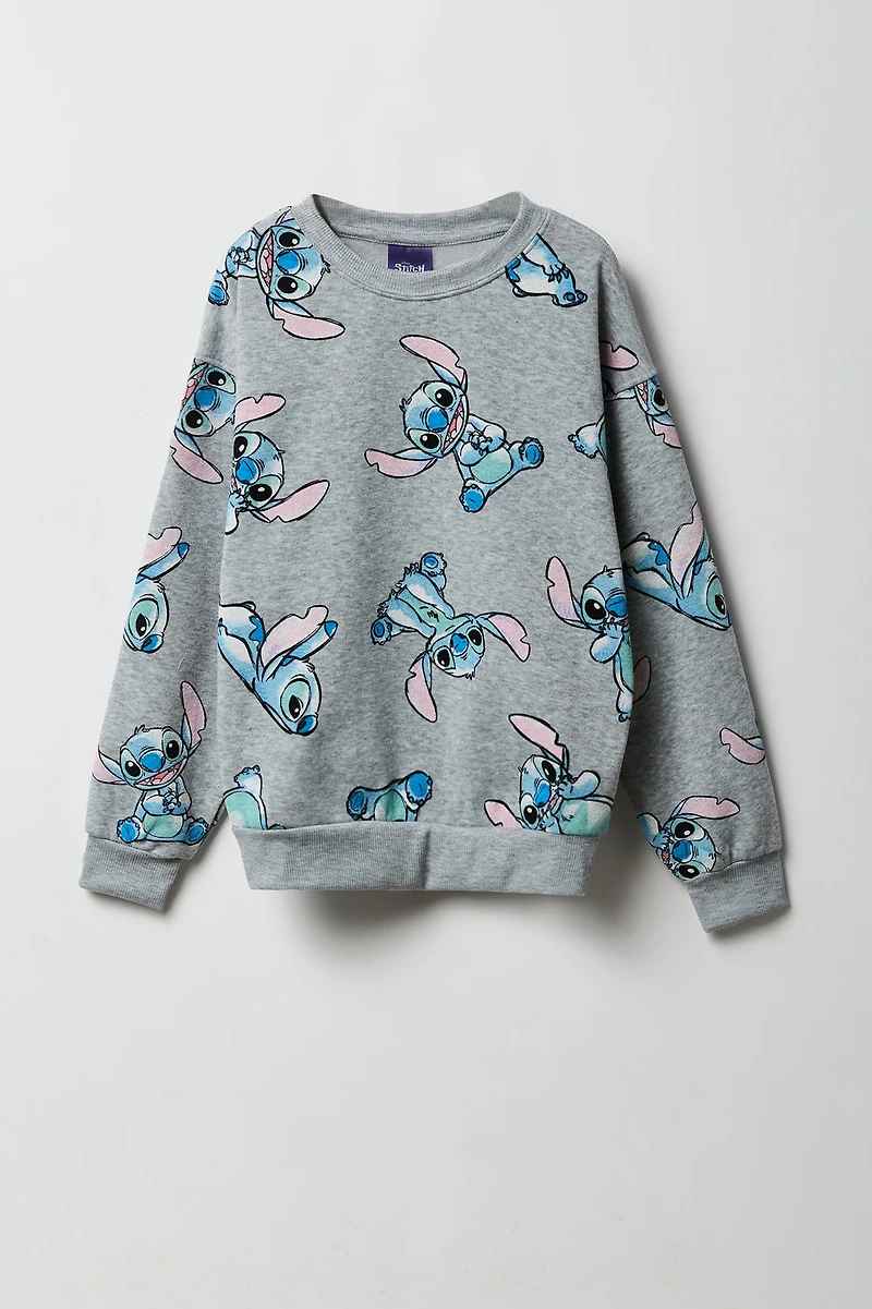 Girls Stitch Print Fleece Sweatshirt