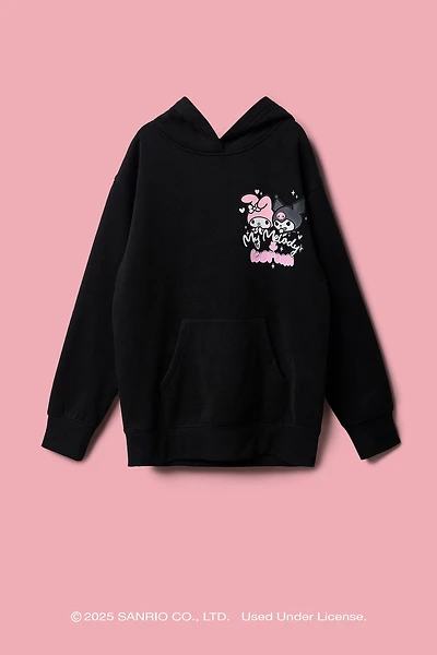 Haut à capuchon imprimé en relief Kuromi & My Melody pour filles