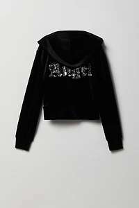 Girls Velour Rhinestone Zip Hoodie