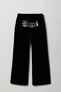 Girls Velour Rhinestone Wide Leg Pant