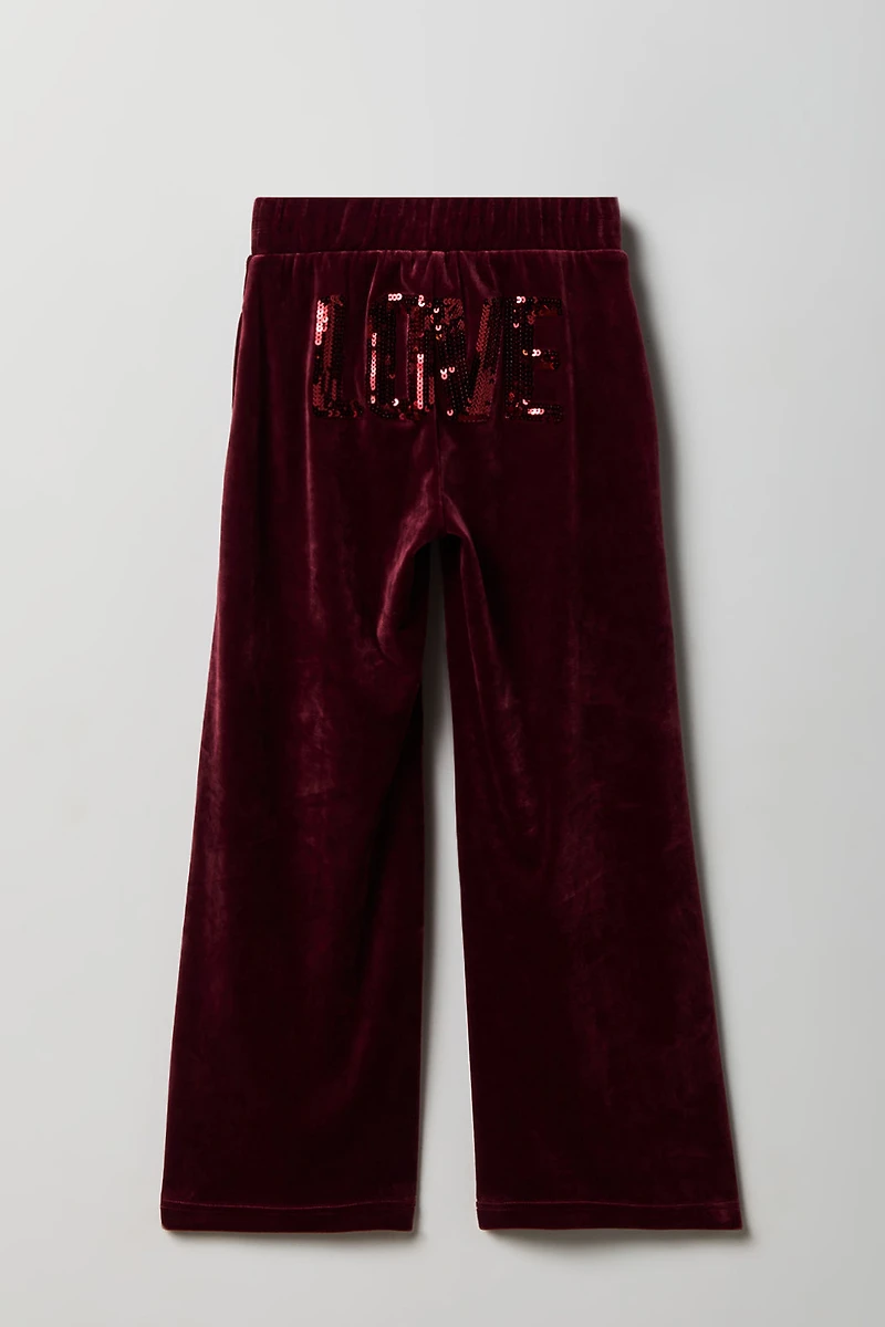 Pantalon à jambe large en velours avec pierres du Rhin pour fille