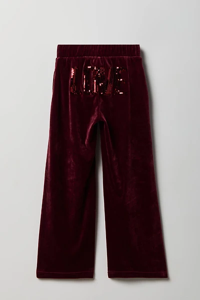 Pantalon à jambe large en velours avec pierres du Rhin pour fille