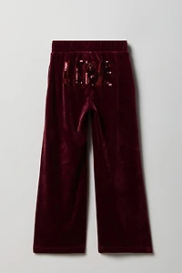 Pantalon à jambe large en velours avec pierres du Rhin pour fille