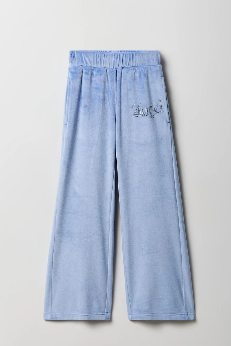 Pantalon à jambe large en velours avec pierres du Rhin pour fille