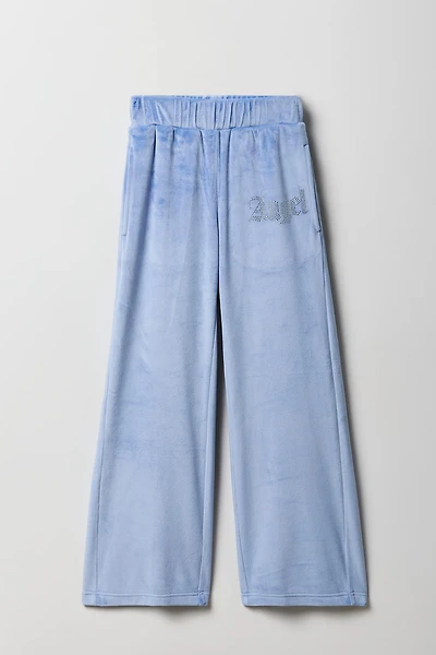 Pantalon à jambe large en velours avec pierres du Rhin pour fille