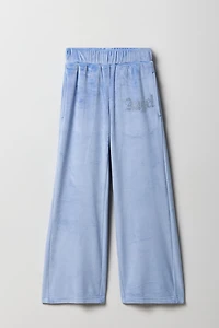 Pantalon à jambe large en velours avec pierres du Rhin pour fille
