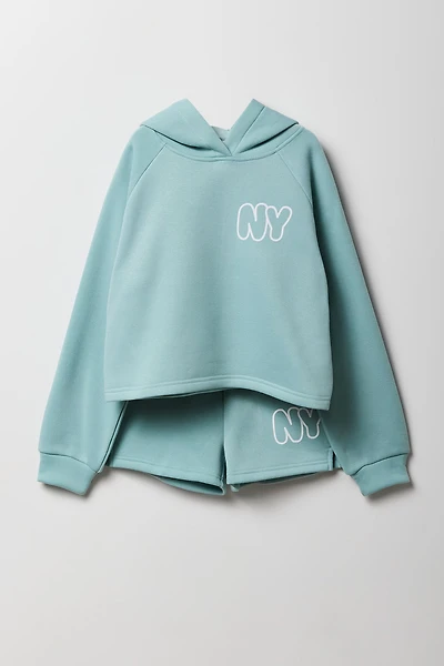 Girls Graphic Fleece Hoodie & Short 2 Piece Set