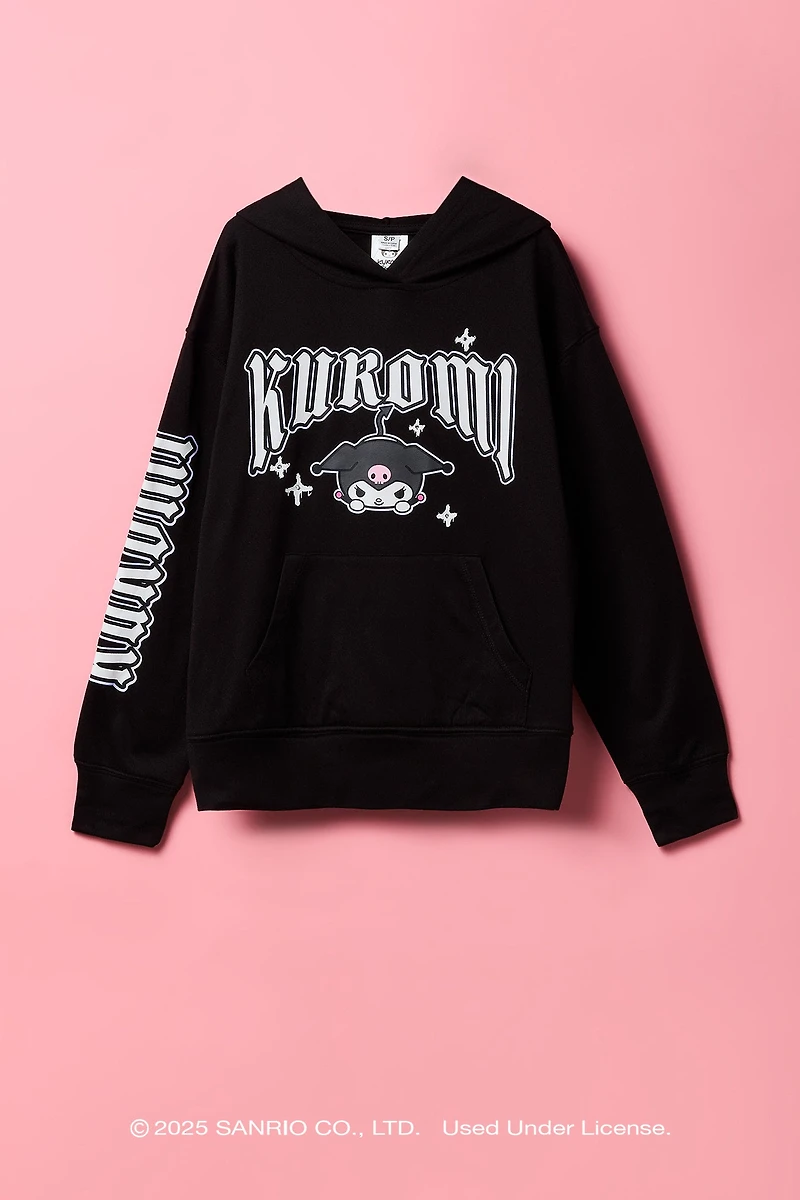 Haut à capuchon en molleton imprimé Kuromi avec pierres du Rhin pour fille