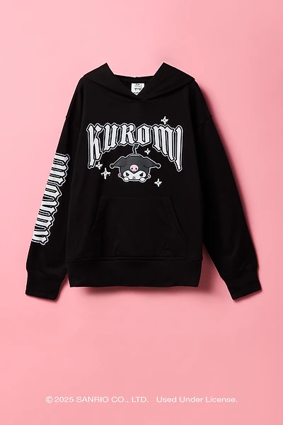 Haut à capuchon en molleton imprimé Kuromi avec pierres du Rhin pour fille