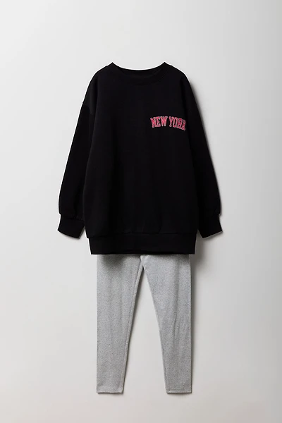 Girls Graphic Sweatshirt & Legging 2 Piece Active Set