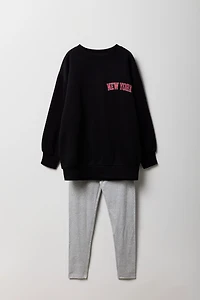 Girls Graphic Sweatshirt & Legging 2 Piece Active Set