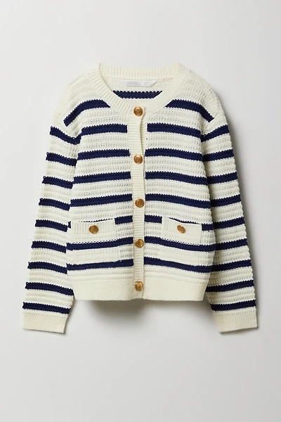 Girls Button Front Knit Cardigan