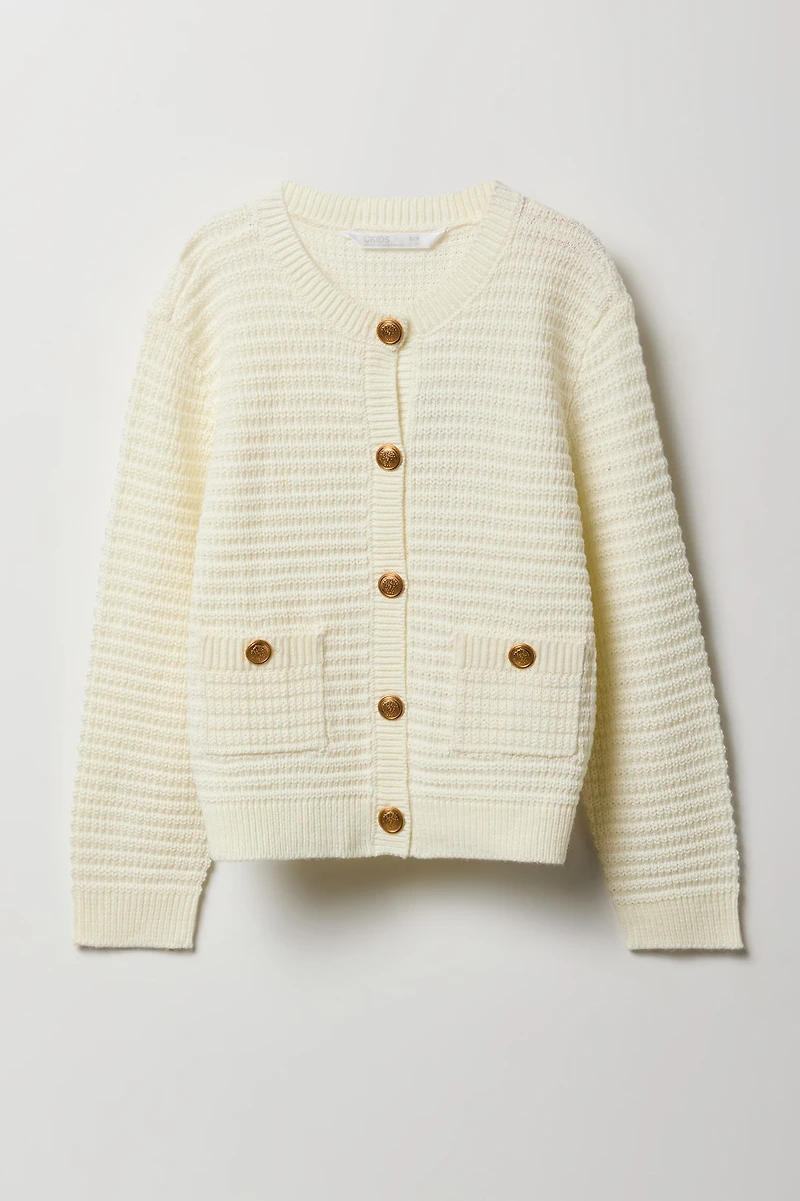 Girls Button Front Knit Cardigan